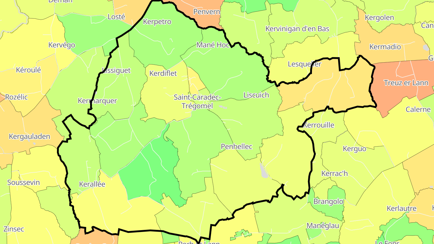 Carte des prix de l'immobilier Saint-Caradec-Trégomel