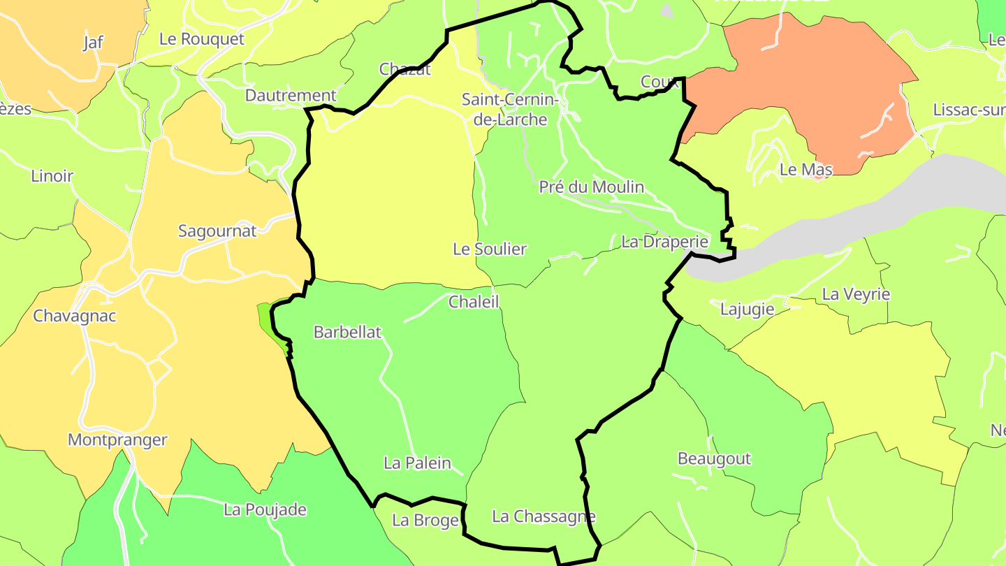 Carte des prix de l'immobilier Saint-Cernin-de-Larche
