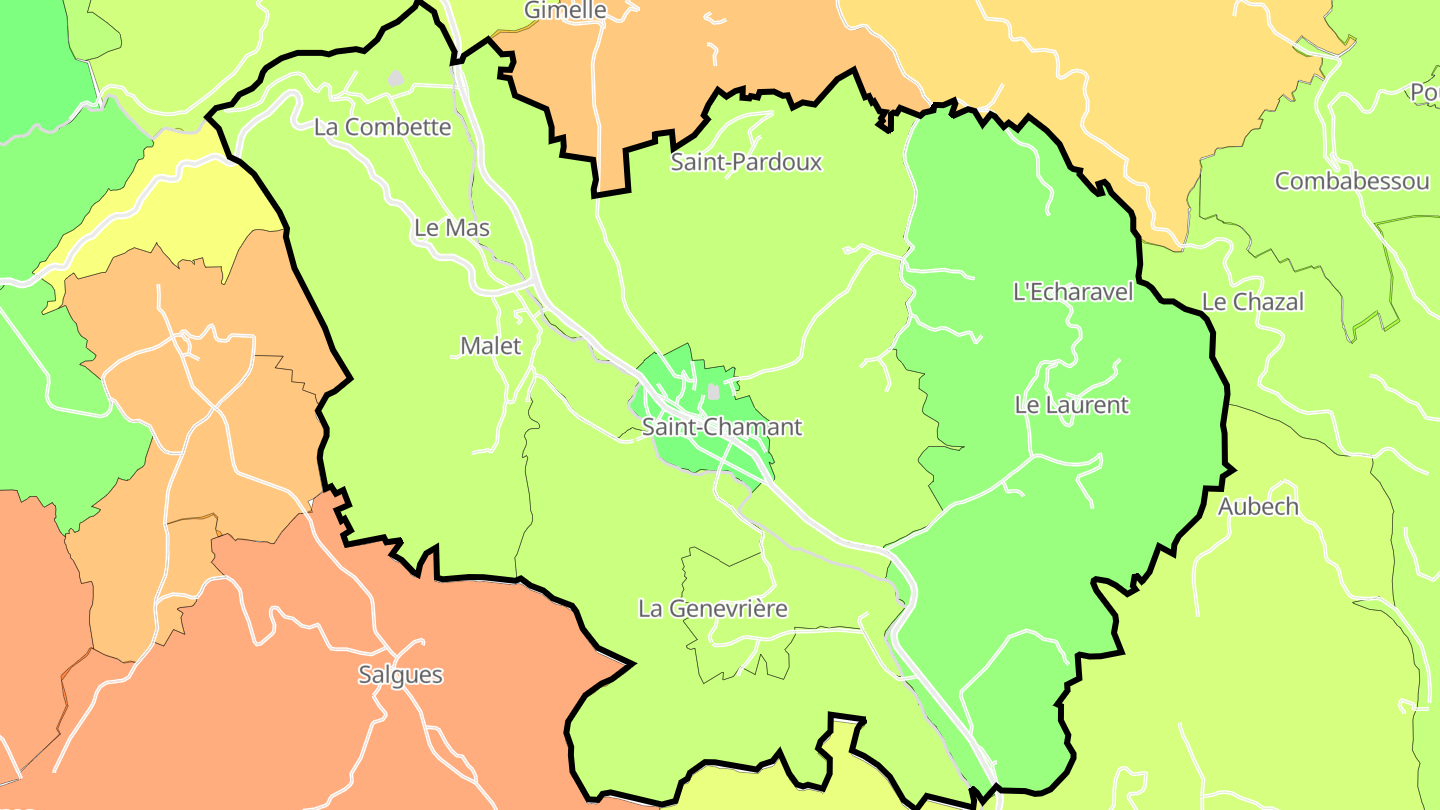 Carte des prix de l'immobilier Saint-Chamant