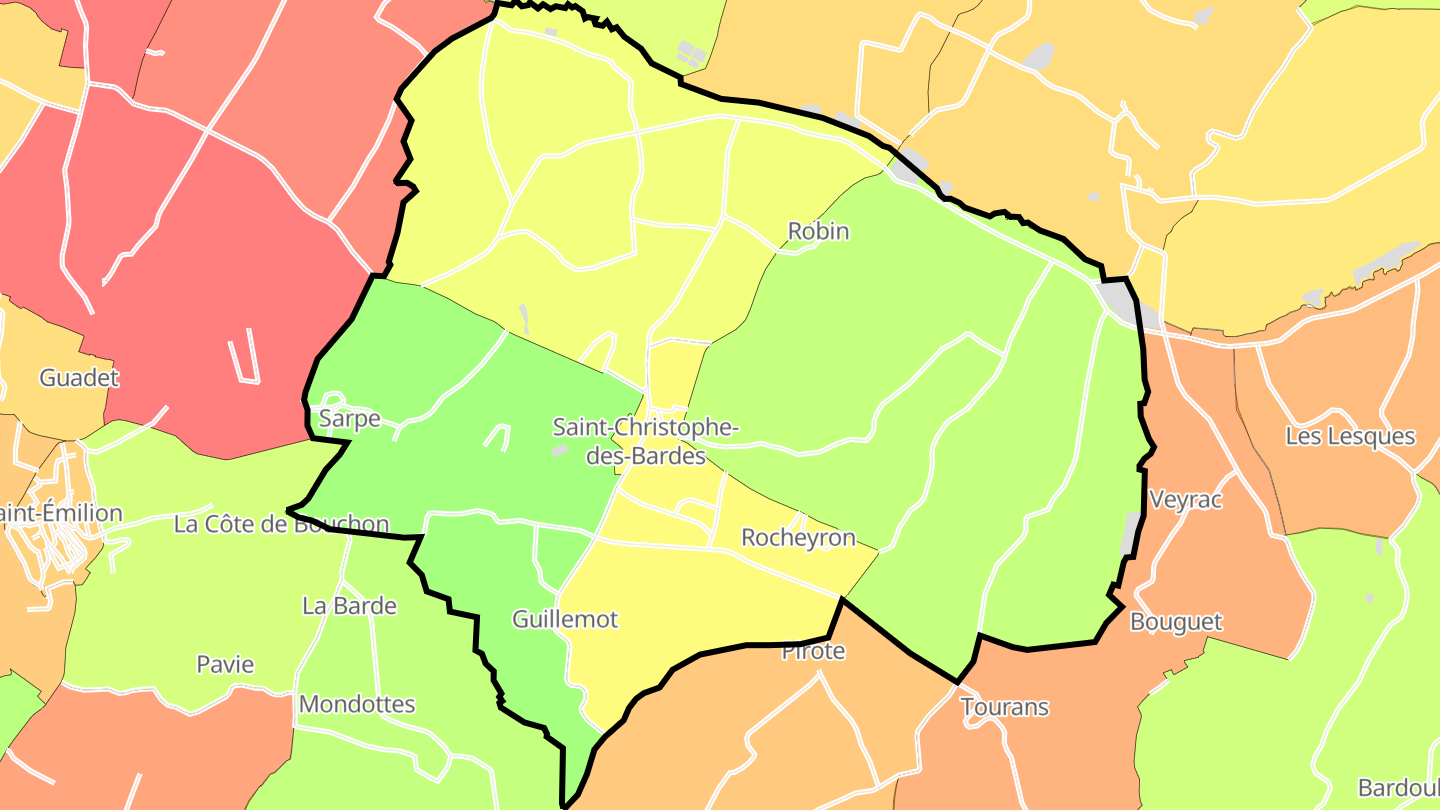 Carte des prix de l'immobilier Saint-Christophe-des-Bardes