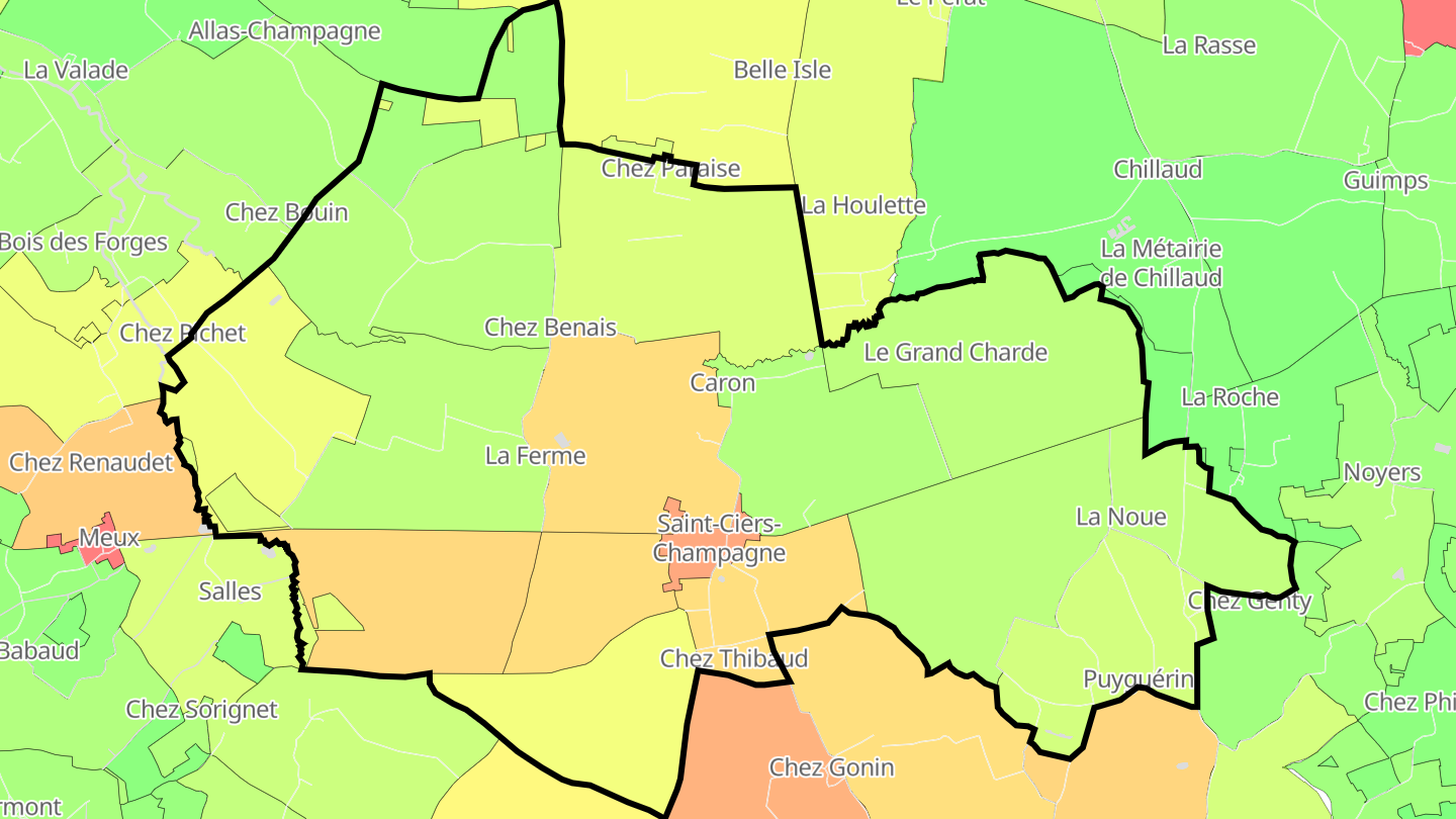 Carte des prix de l'immobilier Saint-Ciers-Champagne