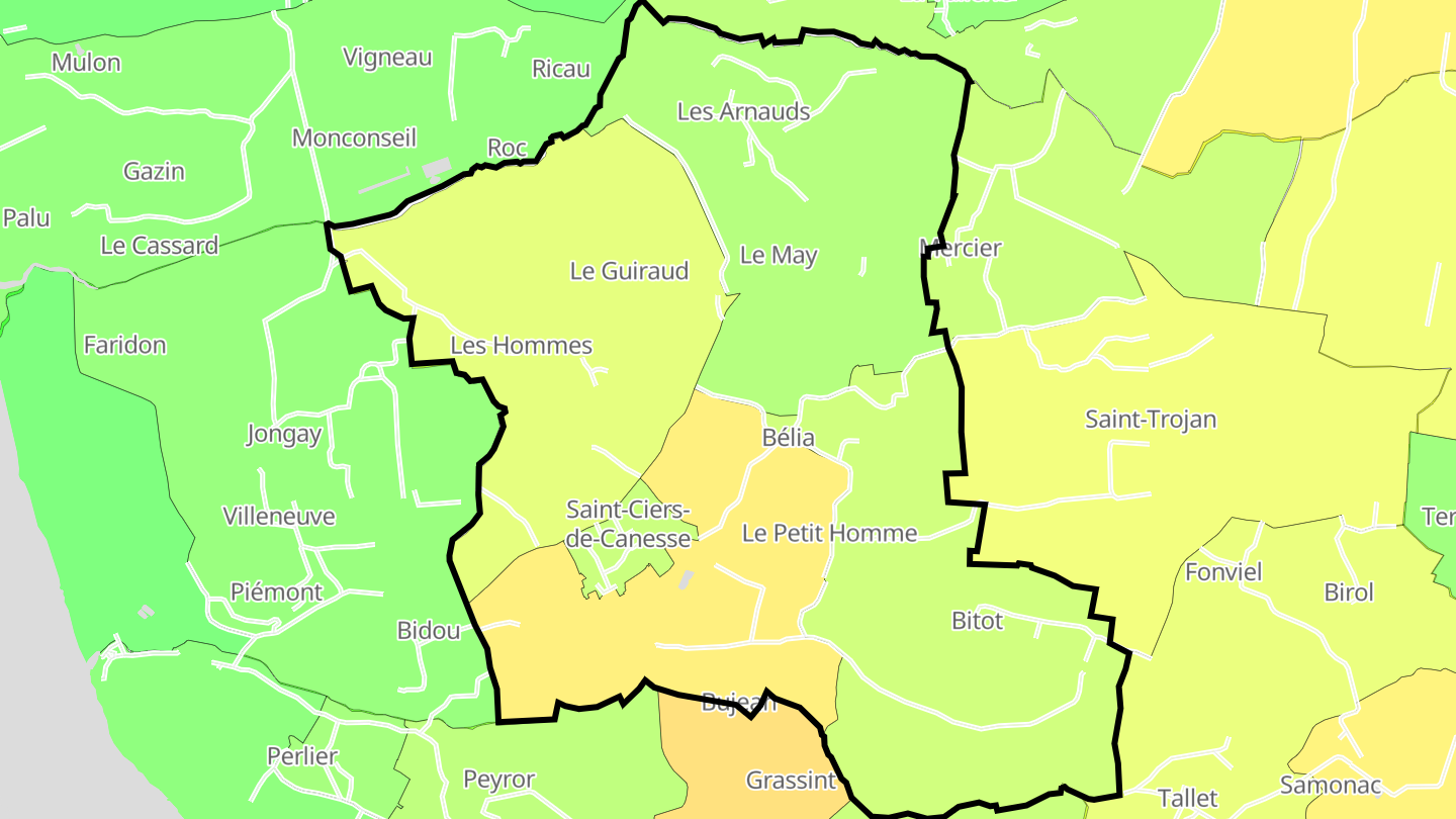 Carte des prix de l'immobilier Saint-Ciers-de-Canesse