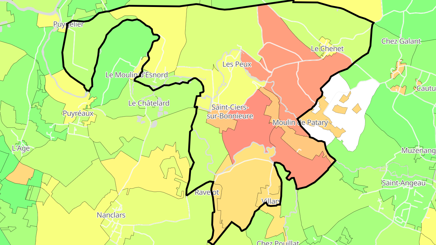 Carte des prix de l'immobilier Saint-Ciers-sur-Bonnieure