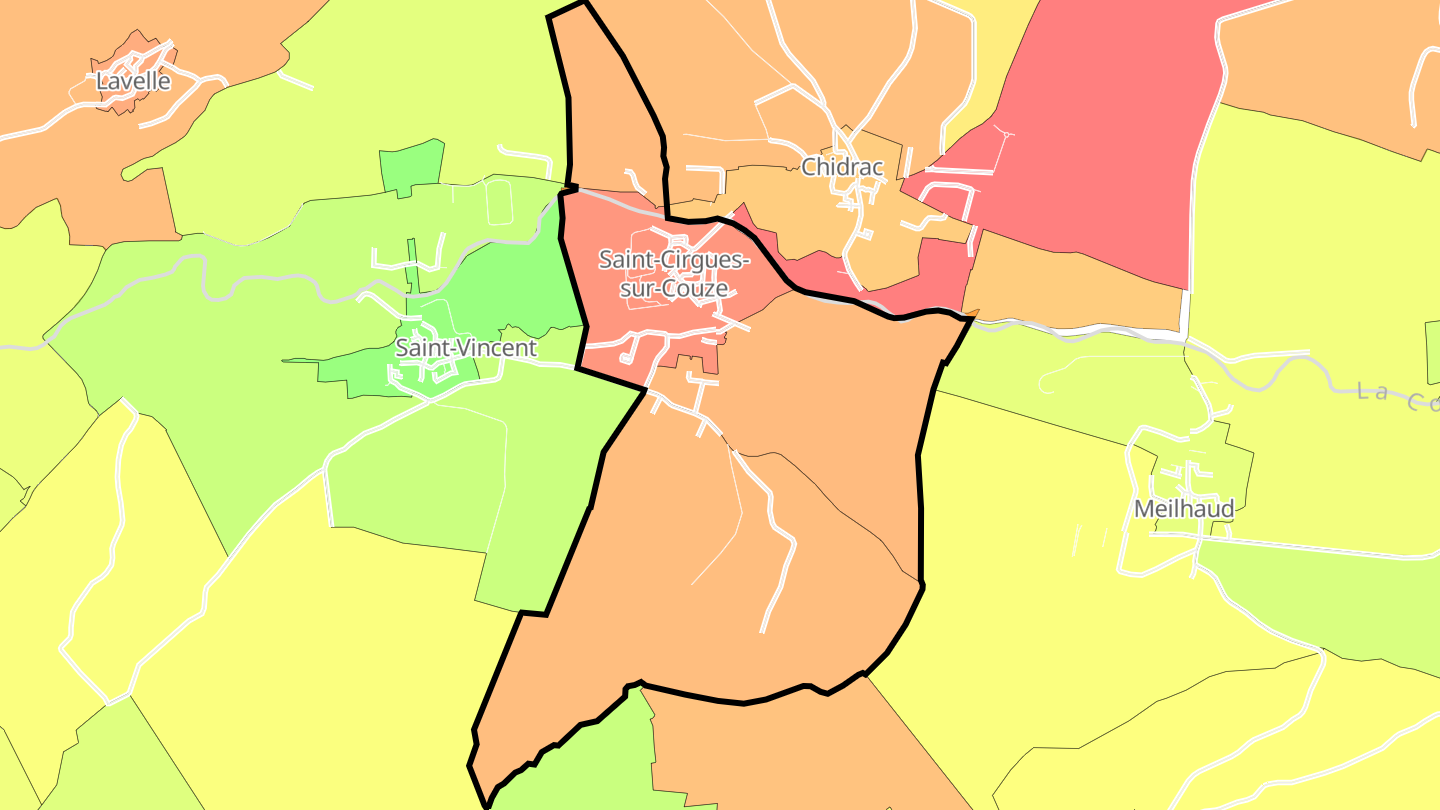 Carte des prix de l'immobilier Saint-Cirgues-sur-Couze