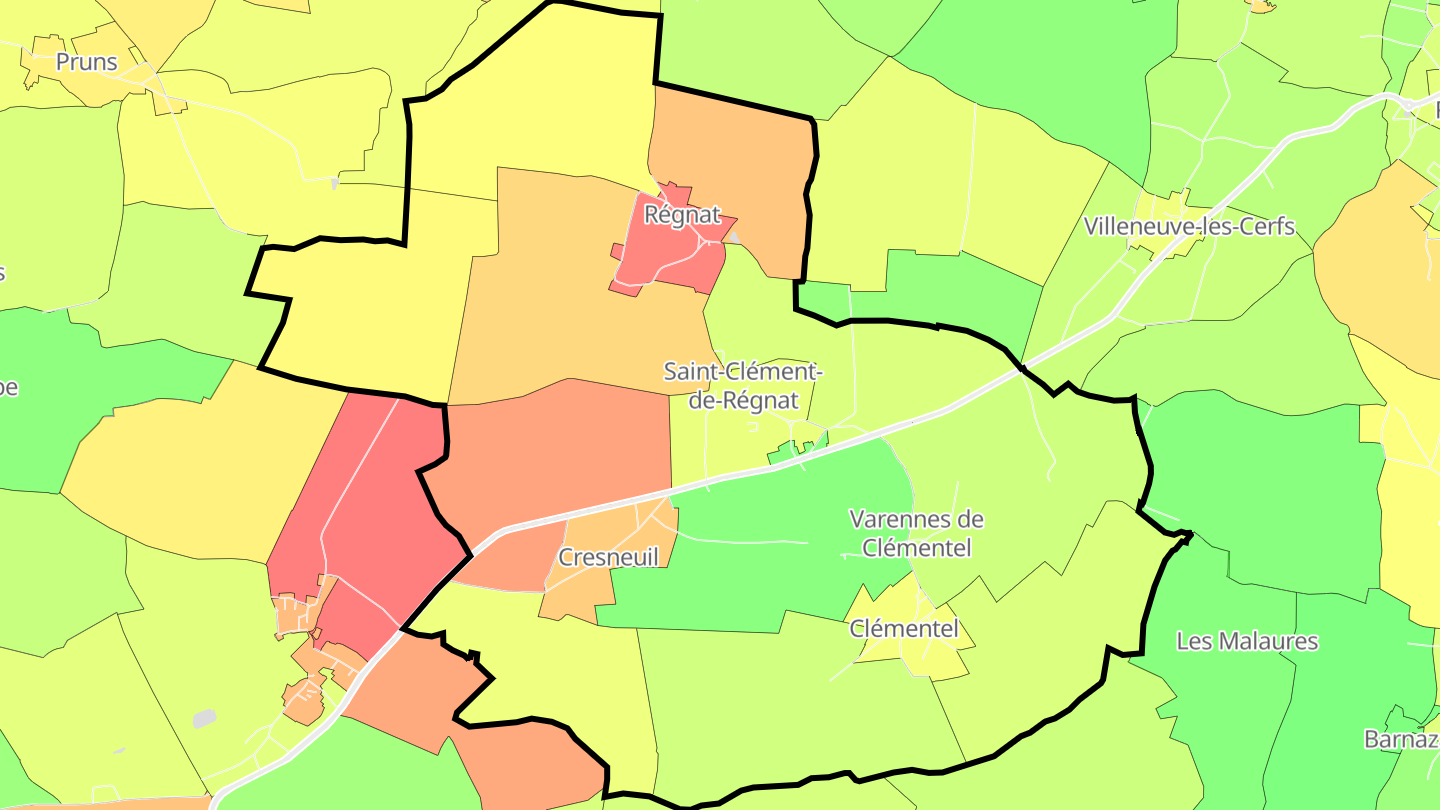 Carte des prix de l'immobilier Saint-Clément-de-Régnat