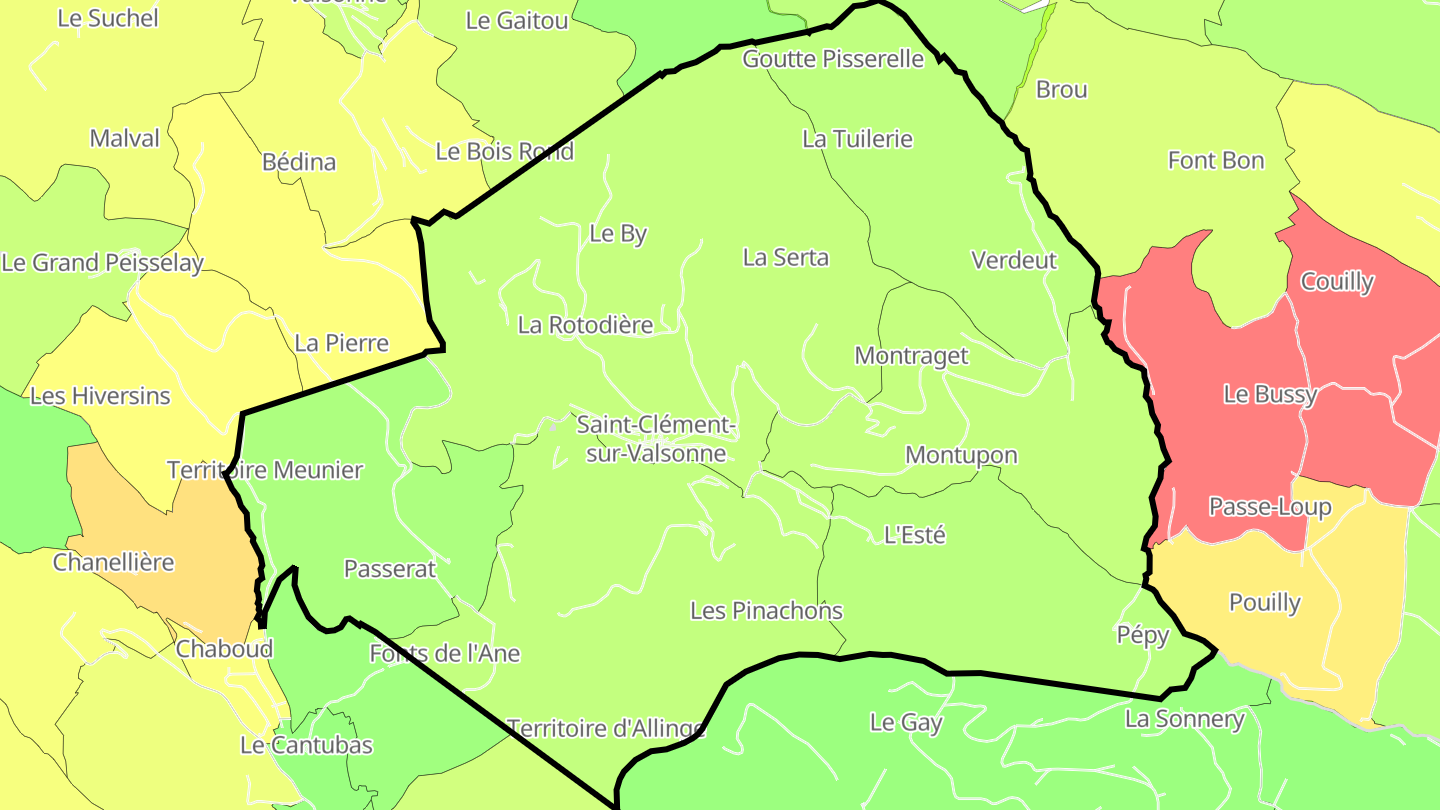 Carte des prix de l'immobilier Saint-Clément-sur-Valsonne