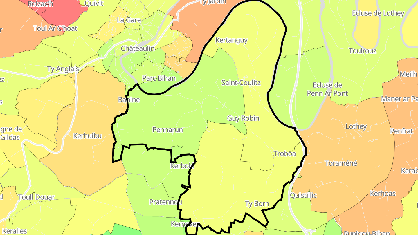 Carte des prix de l'immobilier Saint-Coulitz