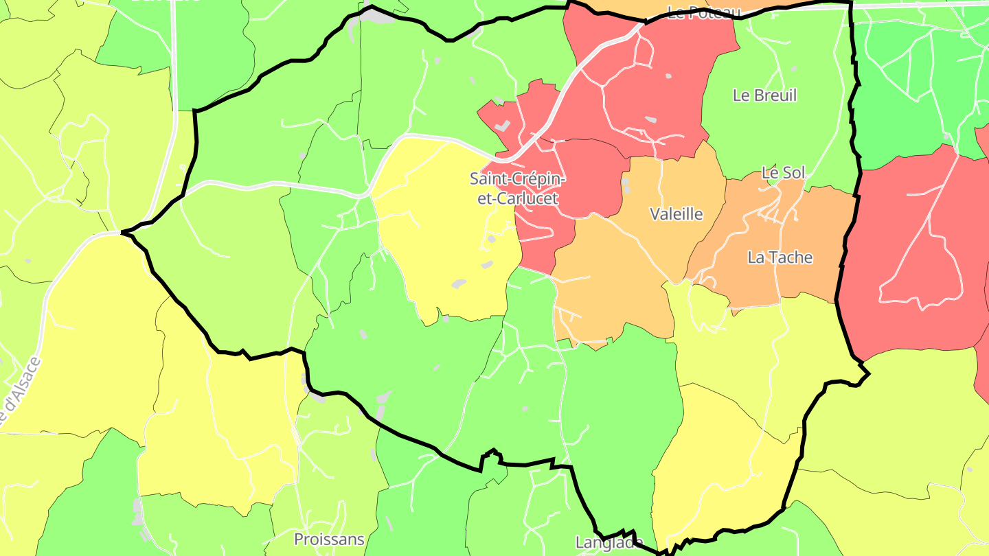 Carte des prix de l'immobilier Saint-Crépin-et-Carlucet