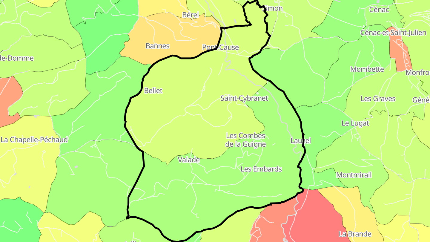Carte des prix de l'immobilier Saint-Cybranet