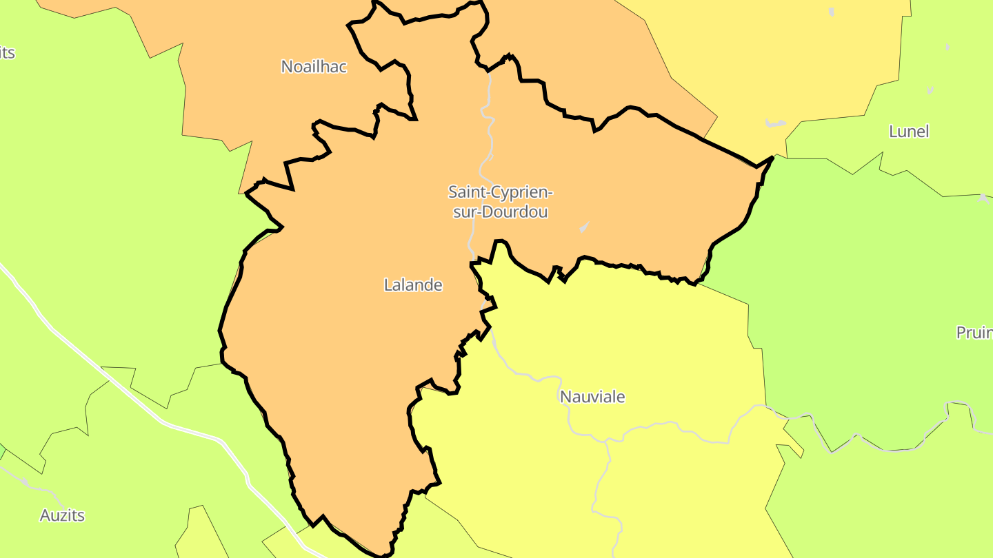 Carte des prix de l'immobilier Saint-Cyprien-sur-Dourdou