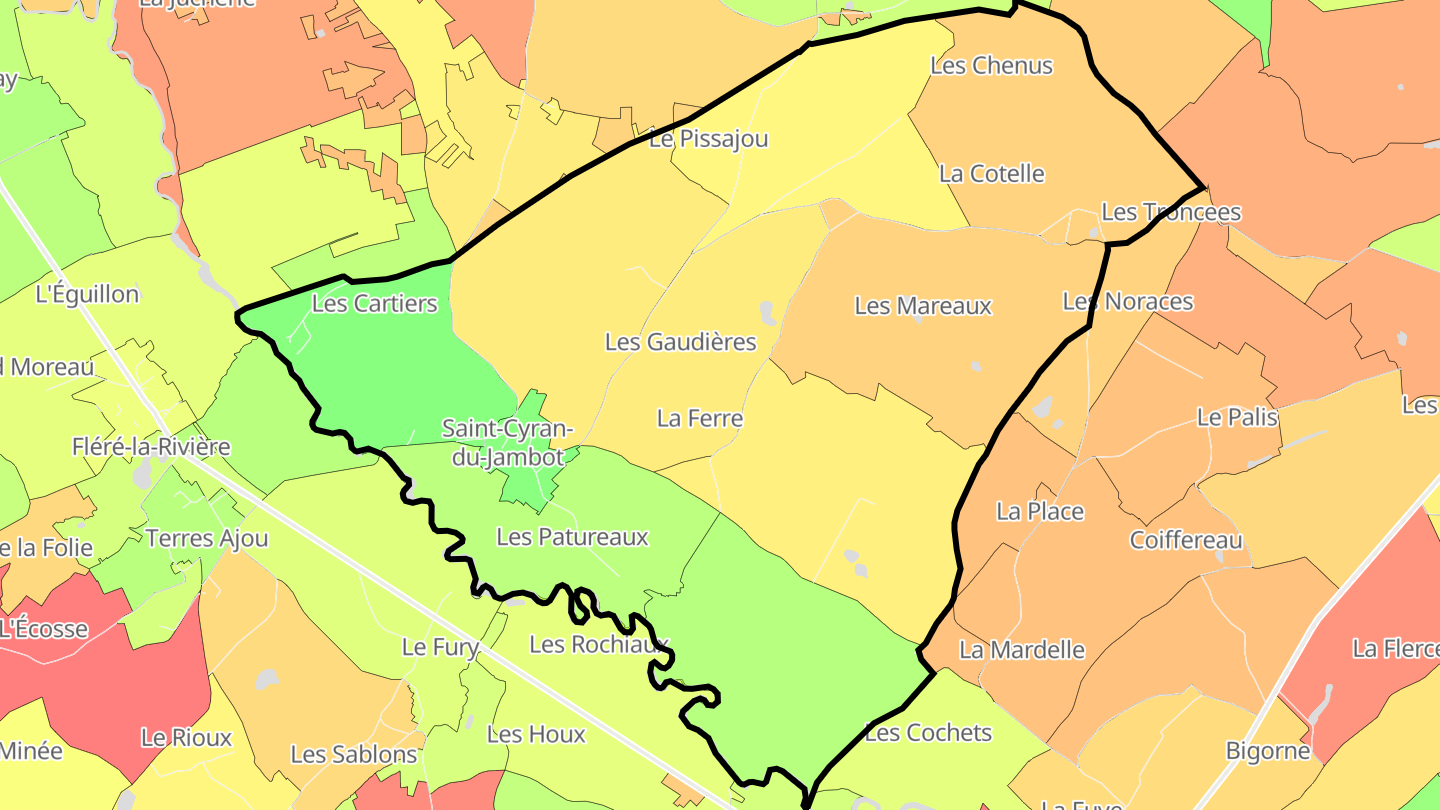 Carte des prix de l'immobilier Saint-Cyran-du-Jambot