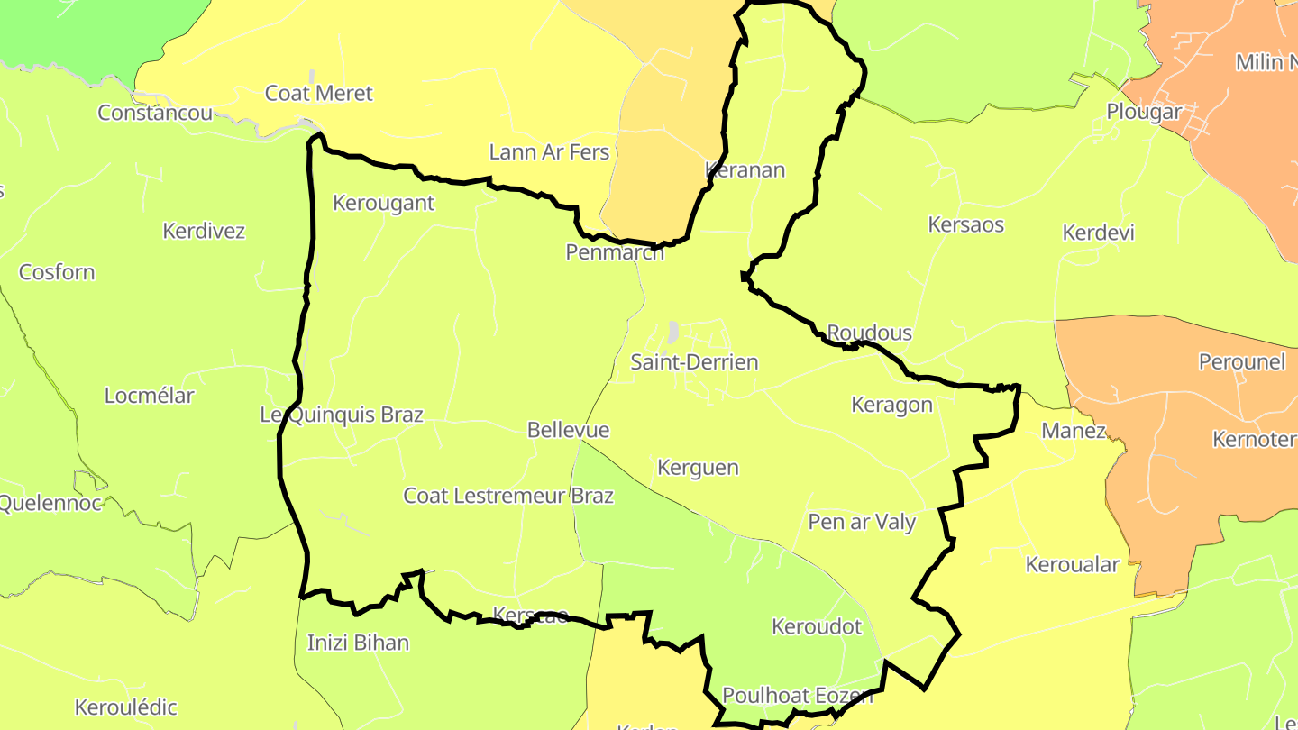 Carte des prix de l'immobilier Saint-Derrien