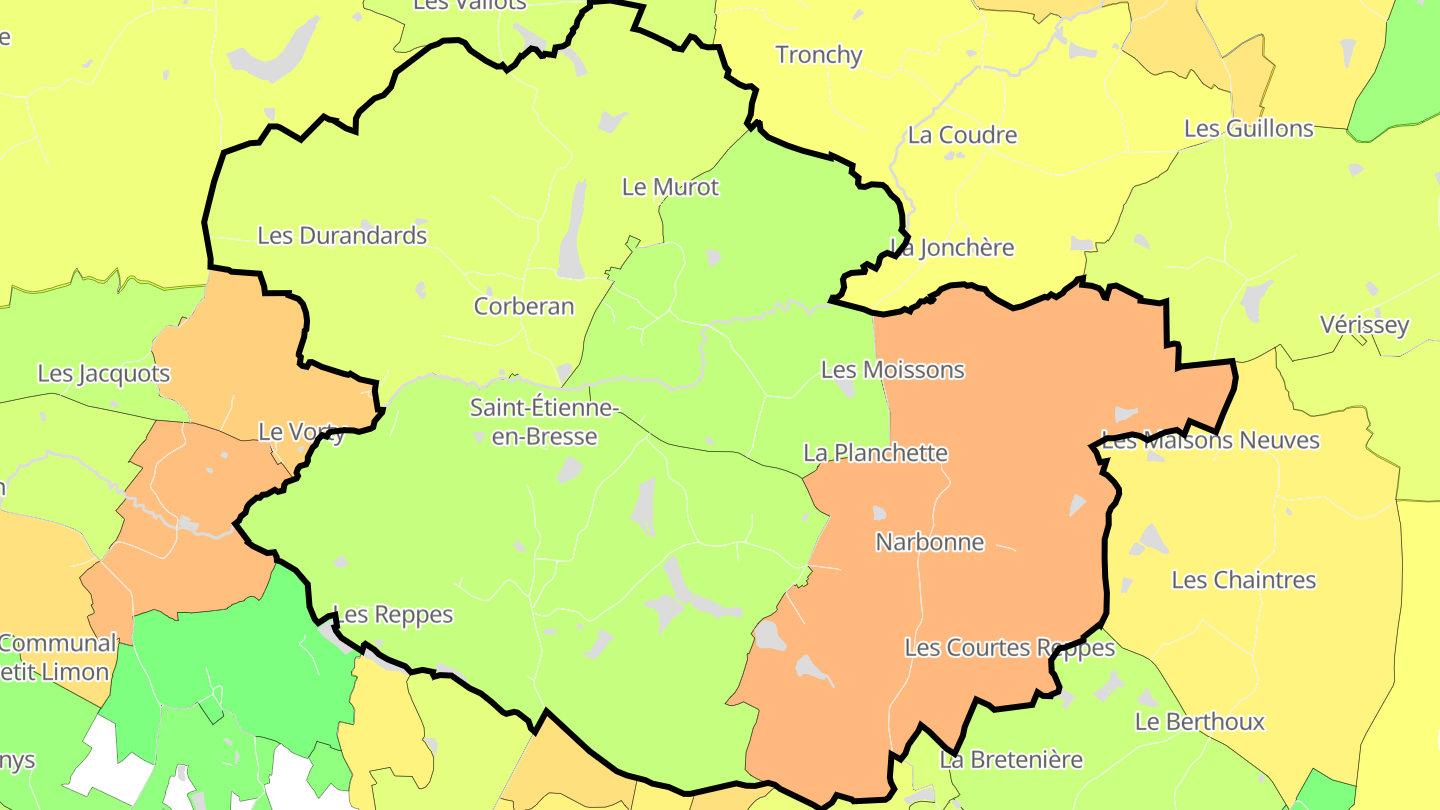 Carte des prix de l'immobilier Saint-Étienne-en-Bresse