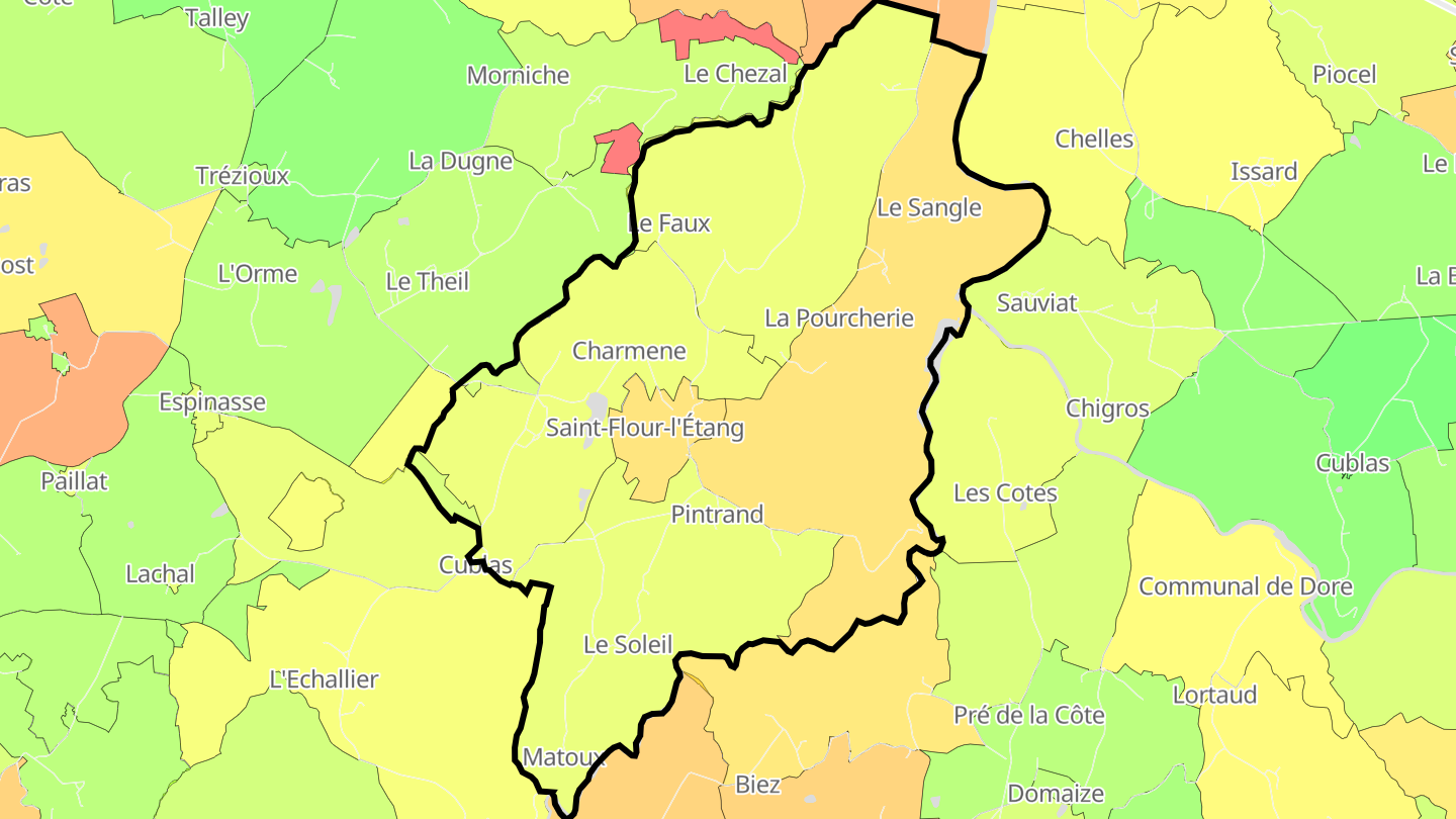 Carte des prix de l'immobilier Saint-Flour-l'Étang