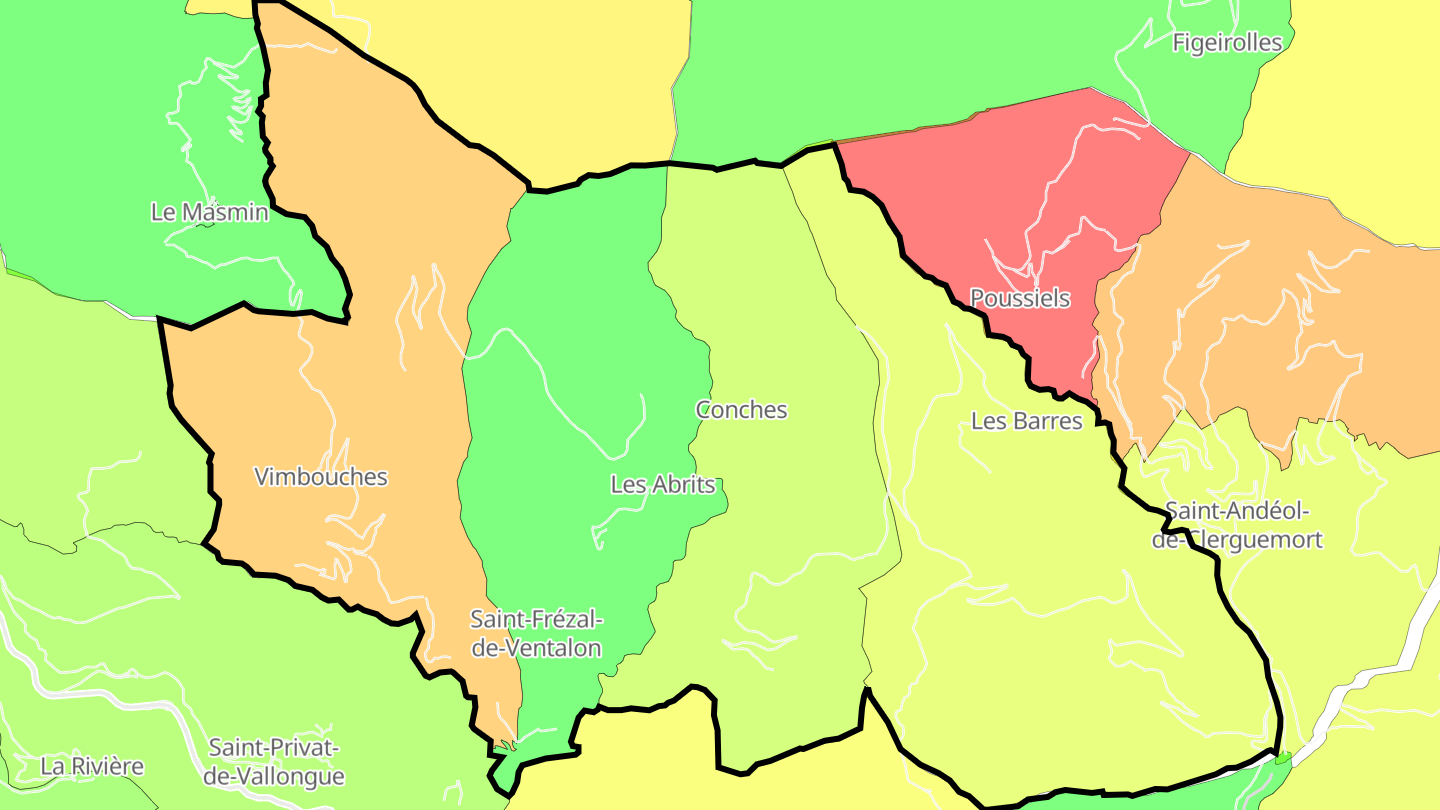 Carte des prix de l'immobilier Saint-Frézal-de-Ventalon