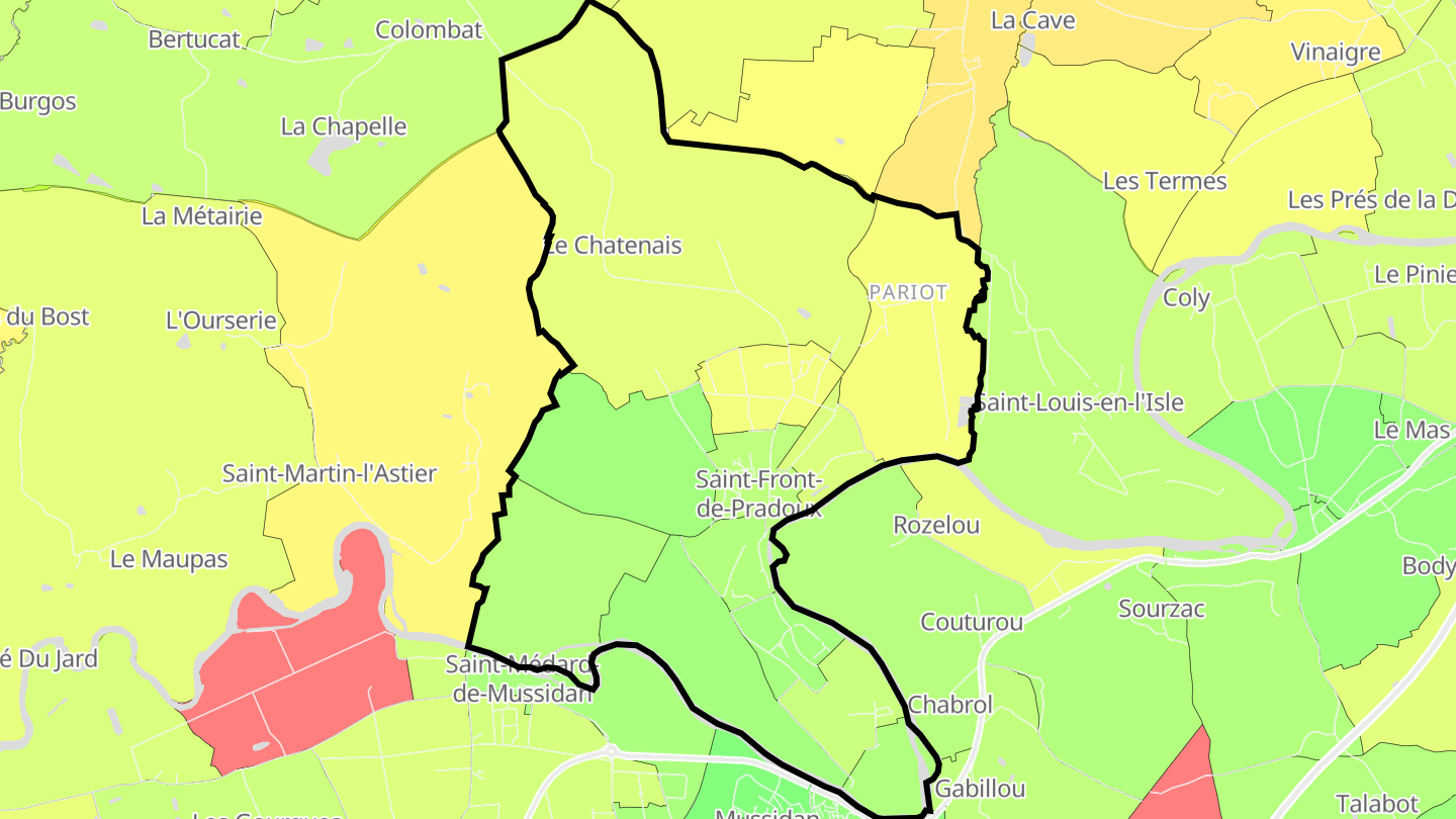 Carte des prix de l'immobilier Saint-Front-de-Pradoux