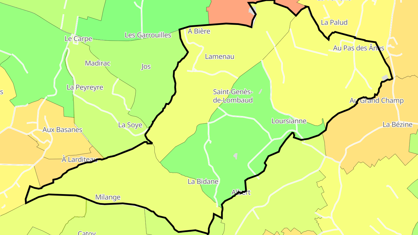 Carte des prix de l'immobilier Saint-Genès-de-Lombaud