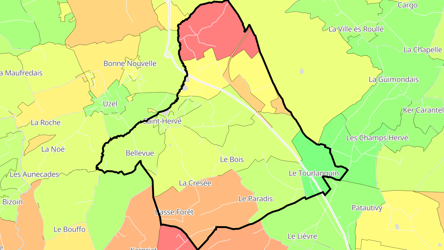 Carte des prix de l'immobilier Saint-Hervé