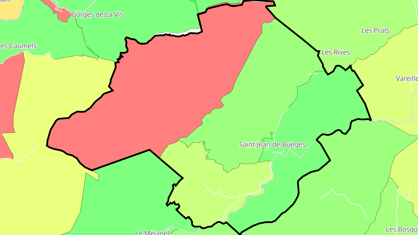 Carte des prix de l'immobilier Saint-Jean-de-Buèges