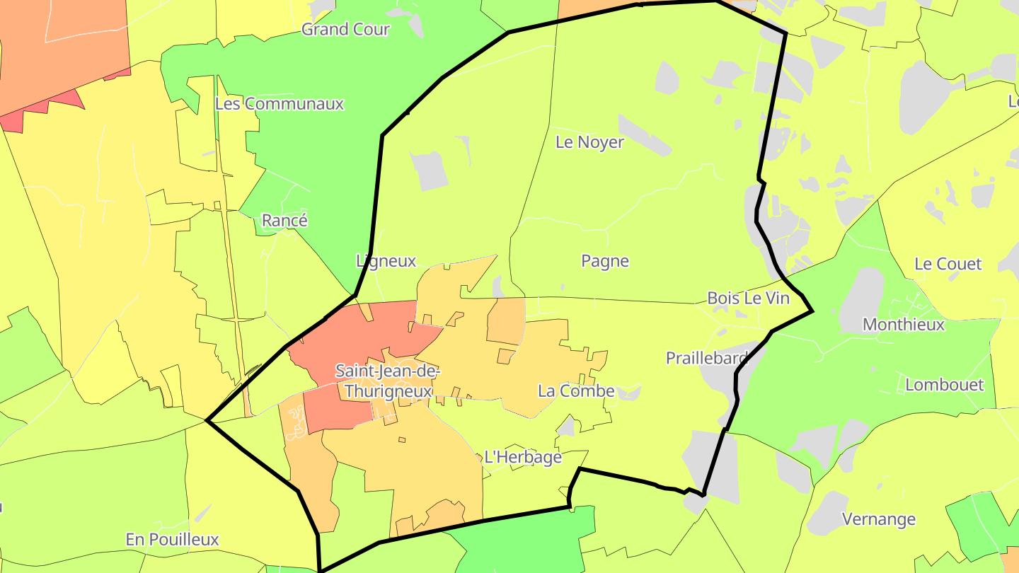 Carte des prix de l'immobilier Saint-Jean-de-Thurigneux