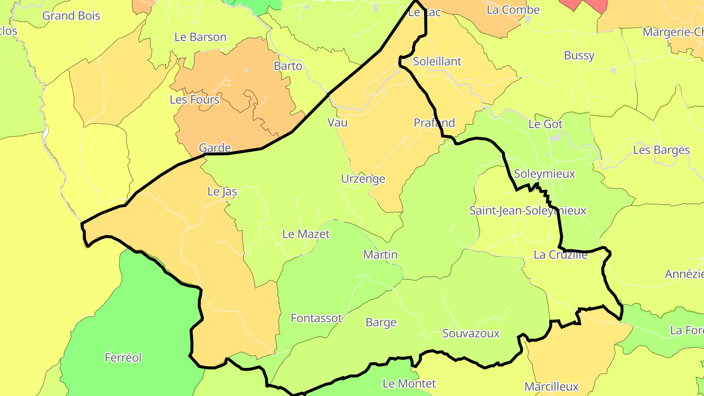 Carte des prix de l'immobilier Saint-Jean-Soleymieux