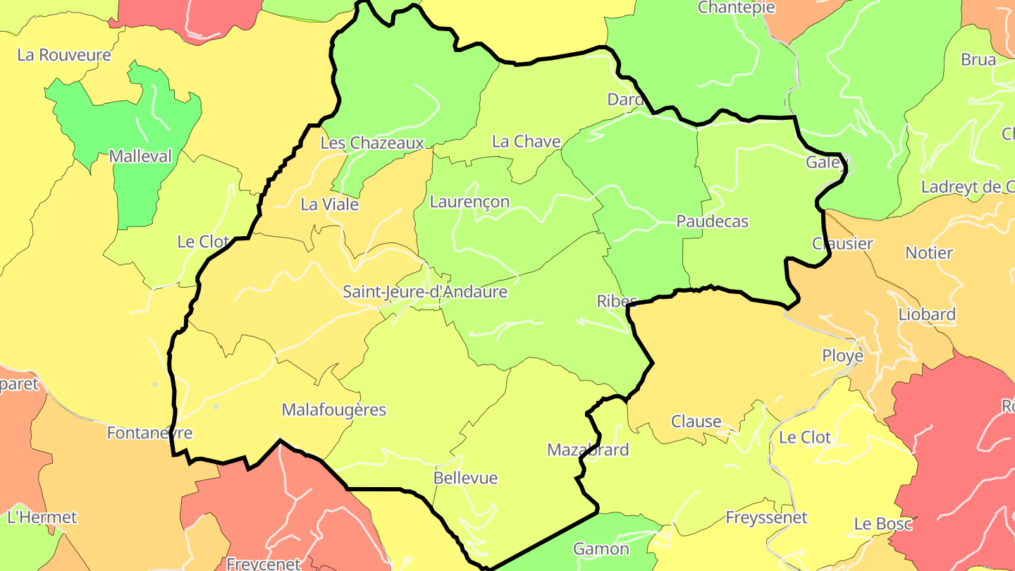 Carte des prix de l'immobilier Saint-Jeure-d'Andaure