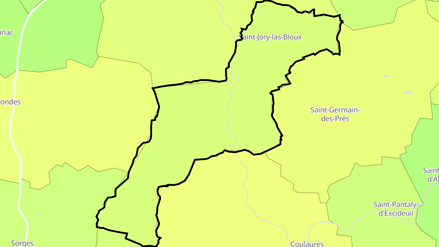 Carte des prix de l'immobilier Saint-Jory-las-Bloux