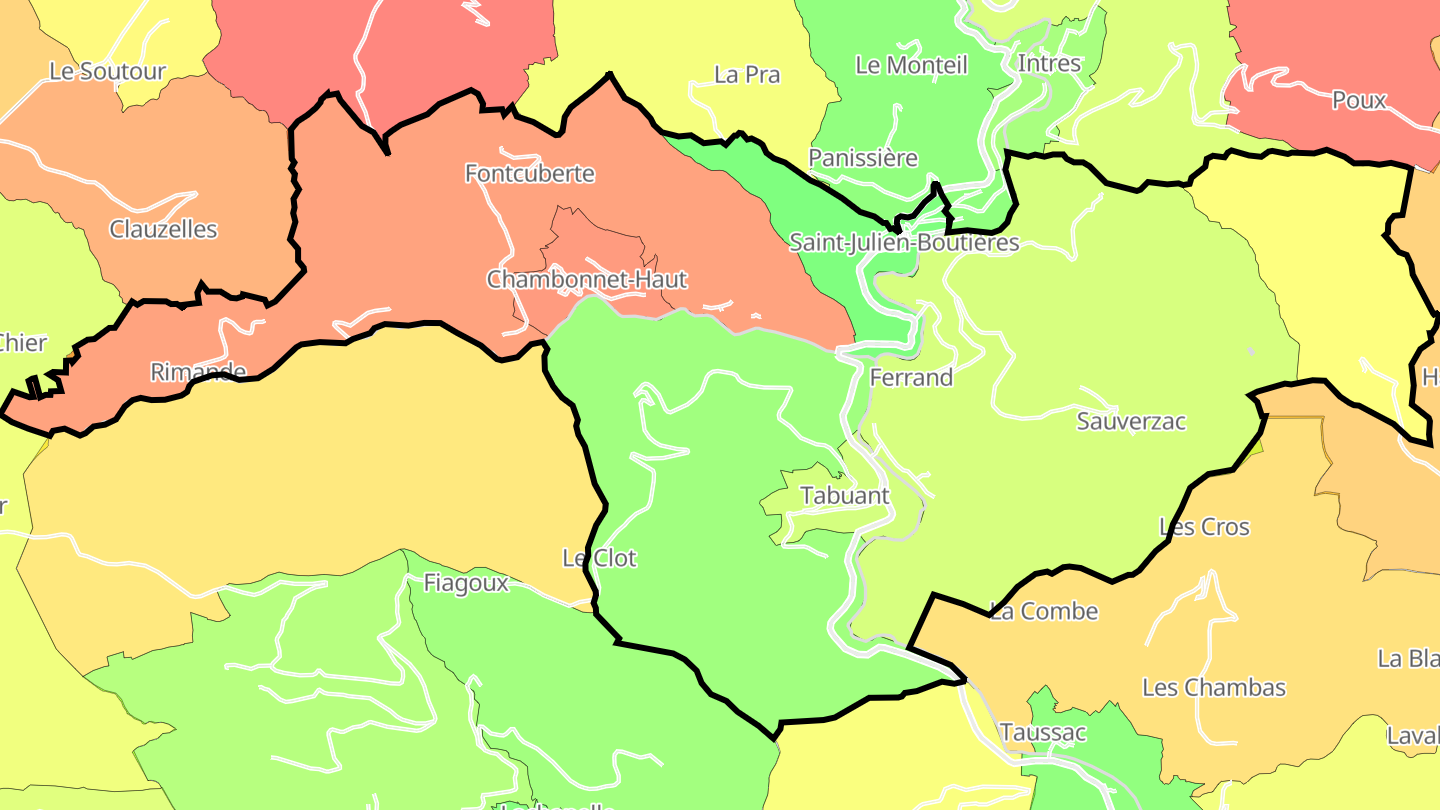 Carte des prix de l'immobilier Saint-Julien-Boutières