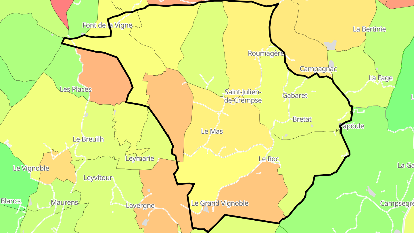 Carte des prix de l'immobilier Saint-Julien-de-Crempse
