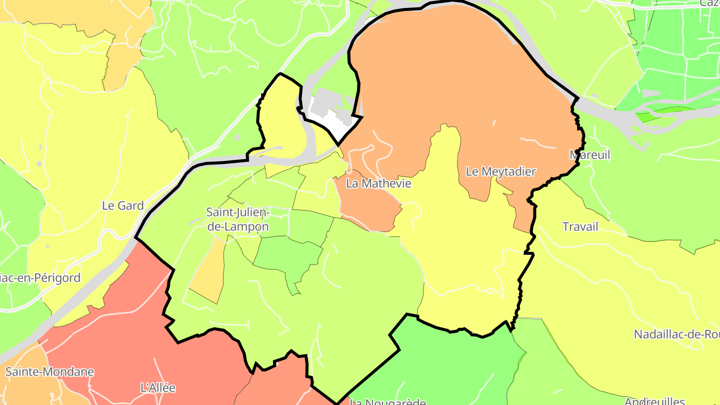 Carte des prix de l'immobilier Saint-Julien-de-Lampon