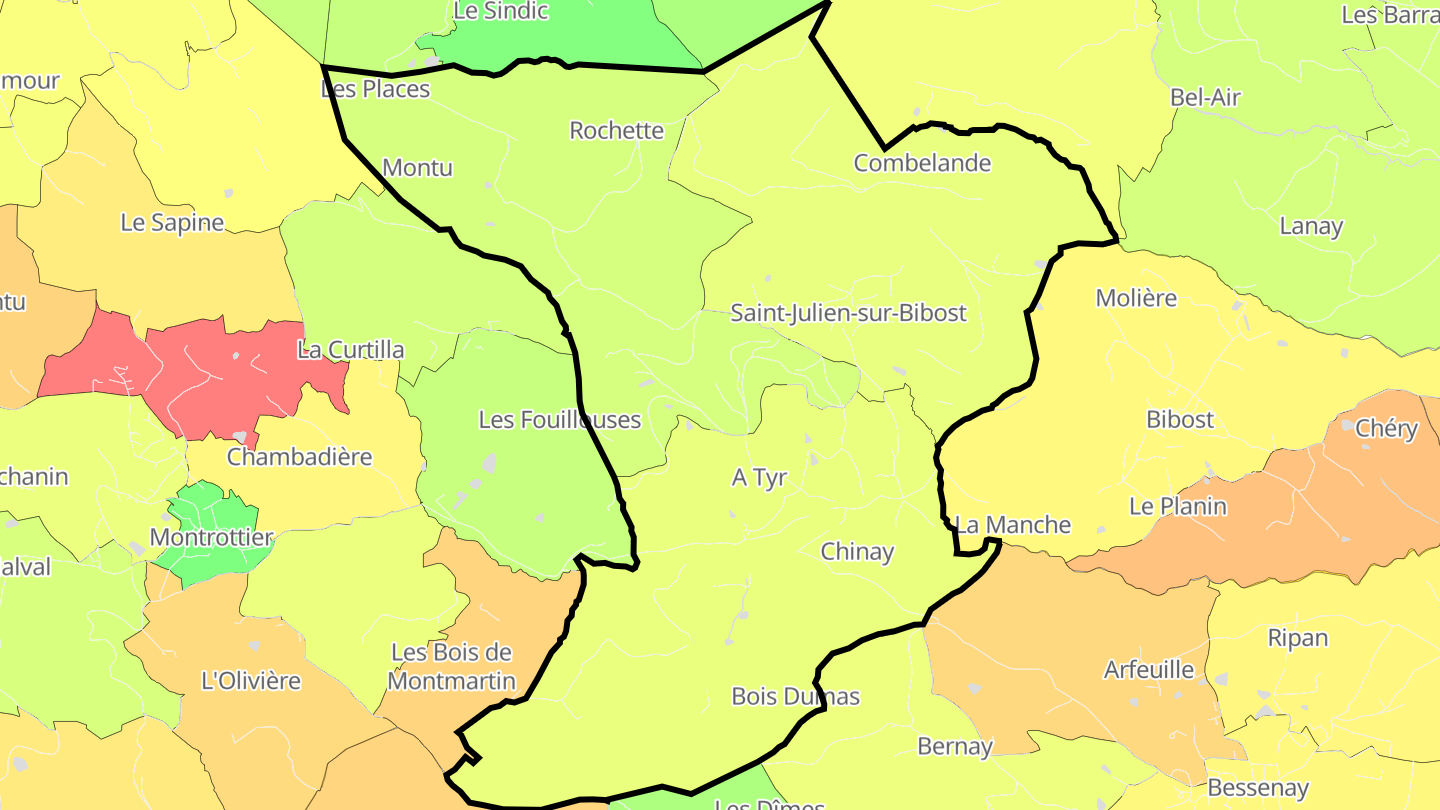 Carte des prix de l'immobilier Saint-Julien-sur-Bibost