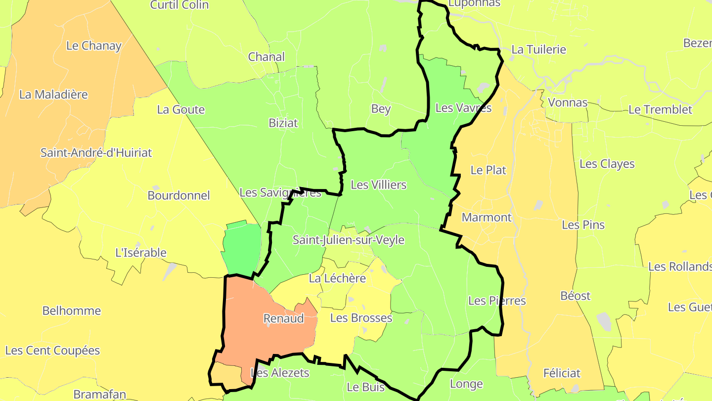 Carte des prix de l'immobilier Saint-Julien-sur-Veyle