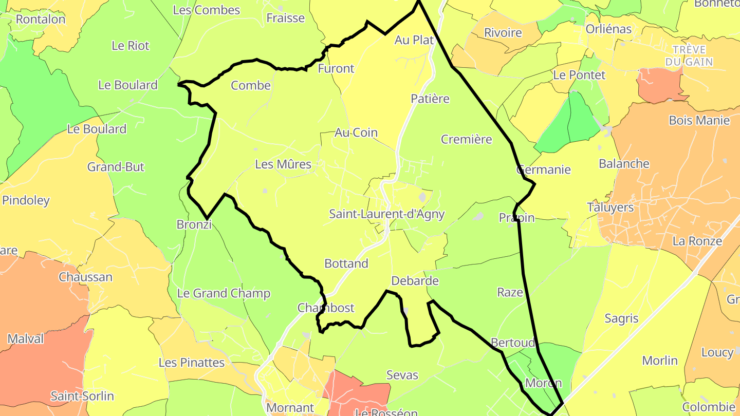 Carte des prix de l'immobilier Saint-Laurent-d'Agny