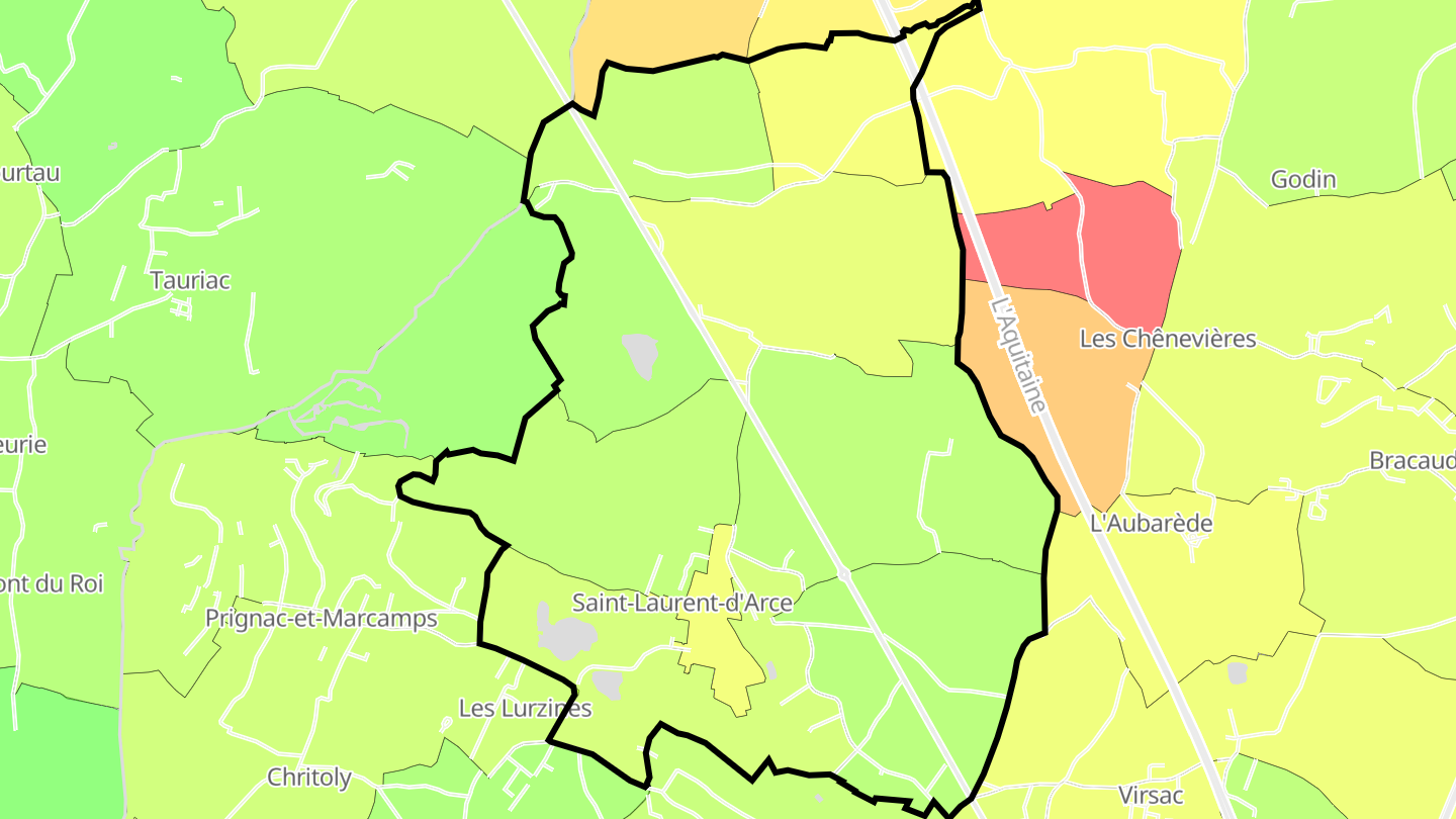 Carte des prix de l'immobilier Saint-Laurent-d'Arce