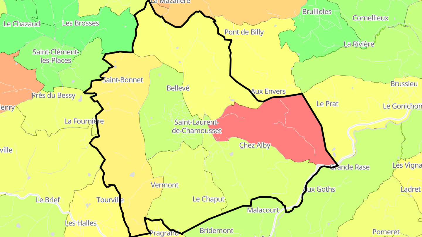 Carte des prix de l'immobilier Saint-Laurent-de-Chamousset