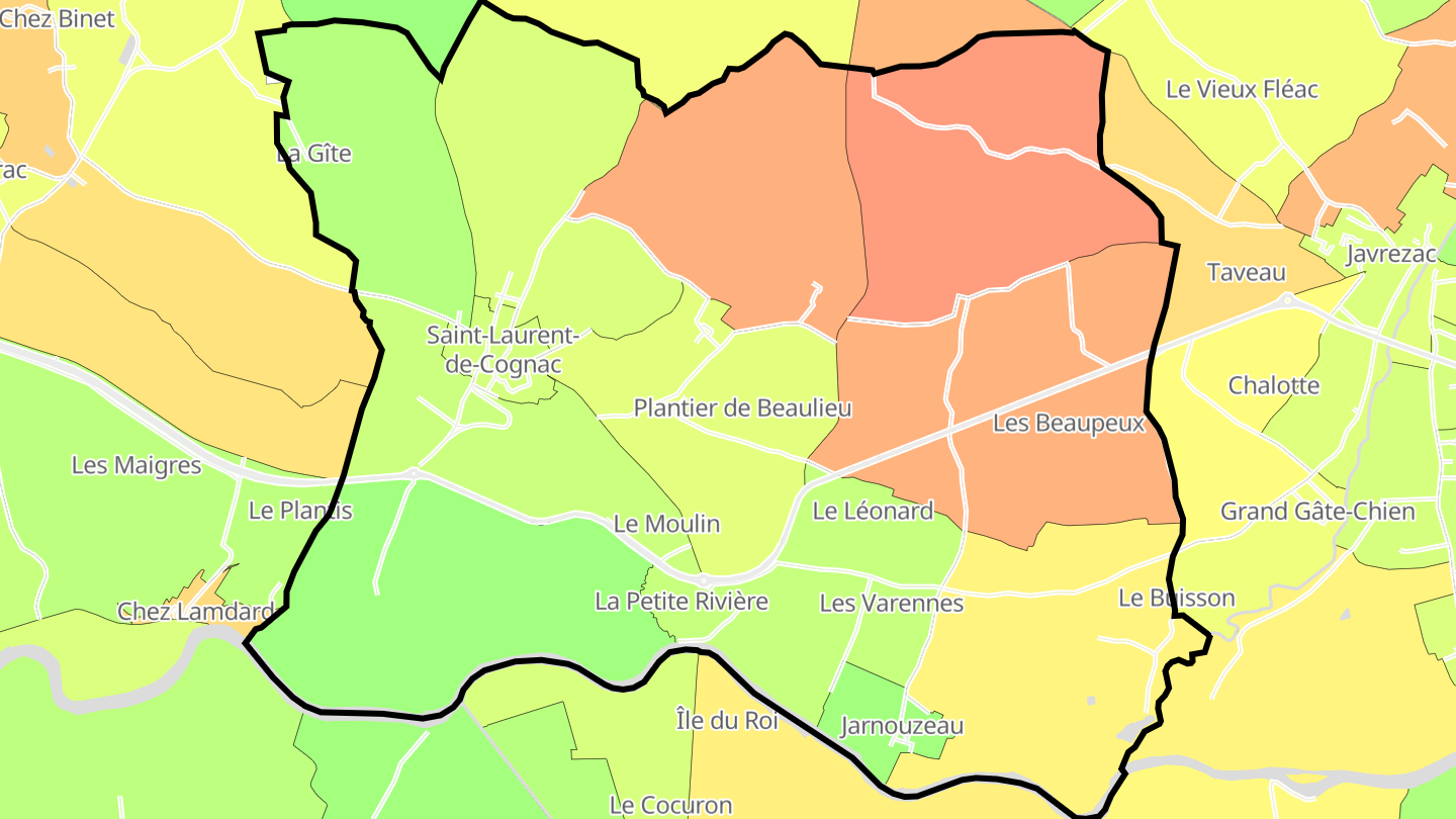 Carte des prix de l'immobilier Saint-Laurent-de-Cognac