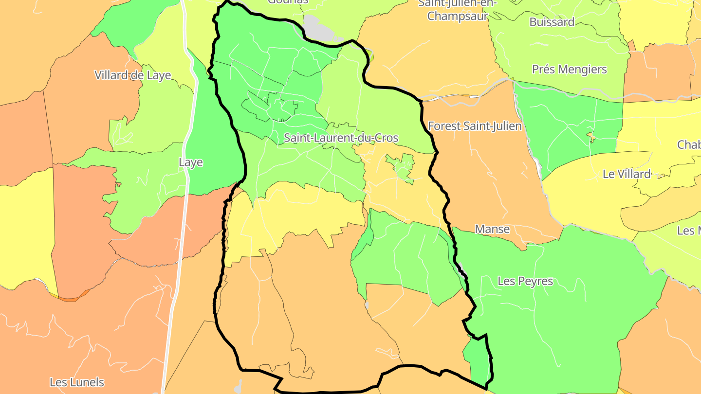 Carte des prix de l'immobilier Saint-Laurent-du-Cros