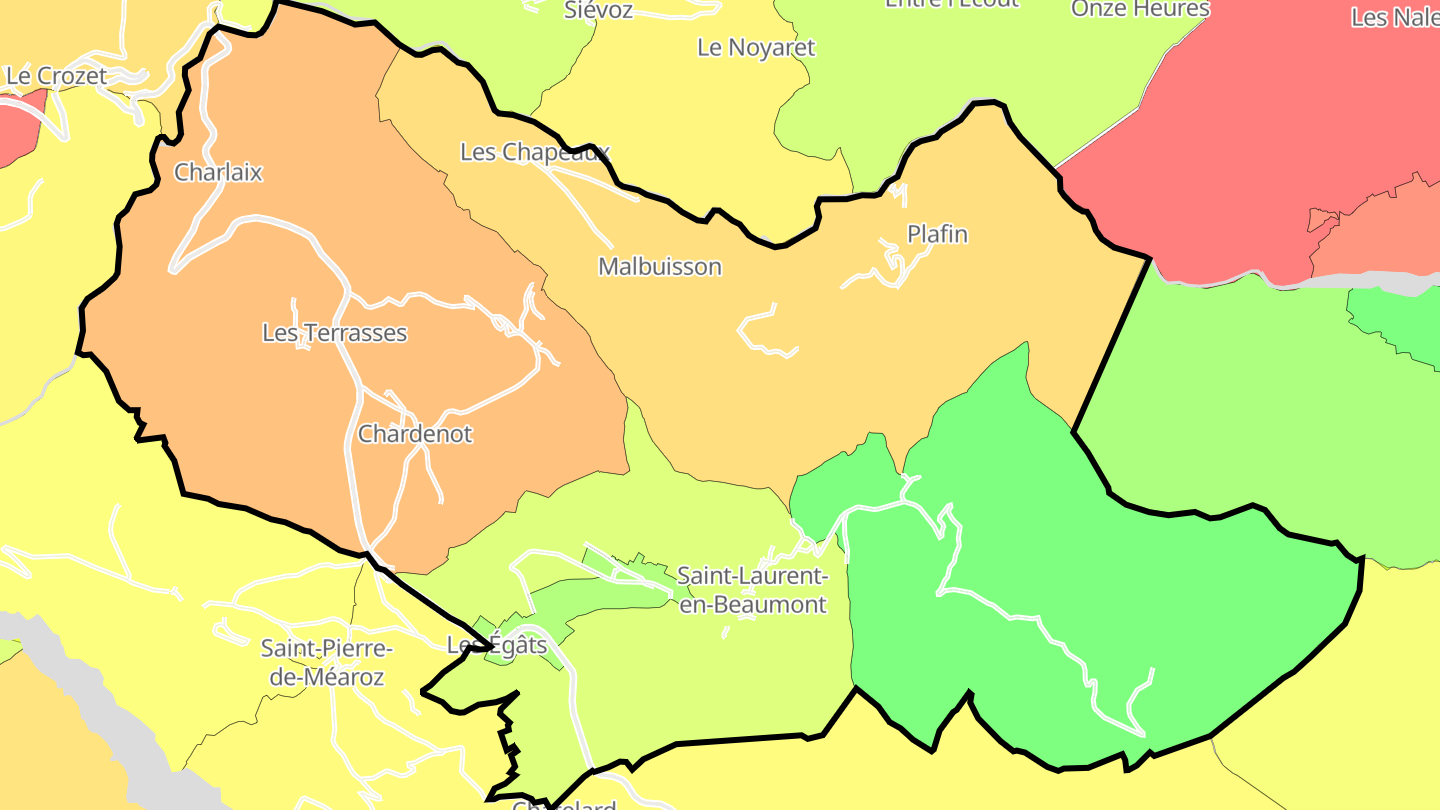 Carte des prix de l'immobilier Saint-Laurent-en-Beaumont