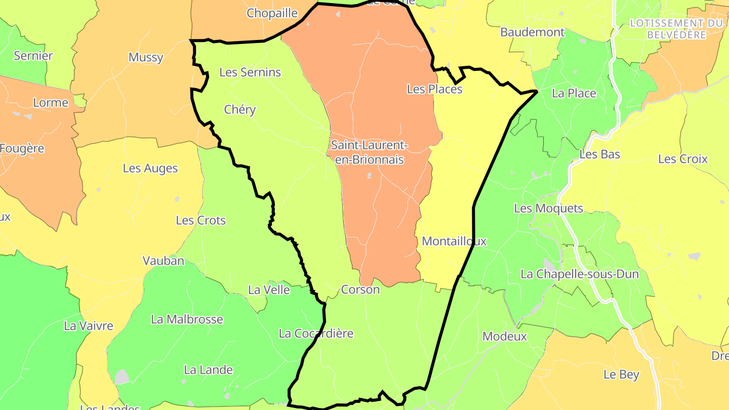 Carte des prix de l'immobilier Saint-Laurent-en-Brionnais