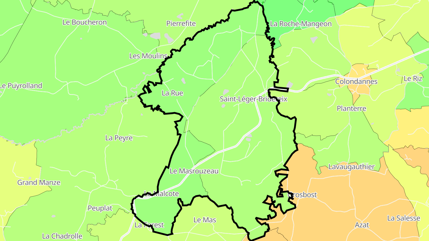 Carte des prix de l'immobilier Saint-Léger-Bridereix