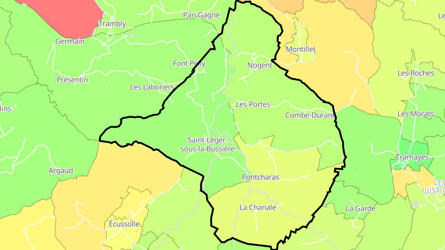 Carte des prix de l'immobilier Saint-Léger-sous-la-Bussière