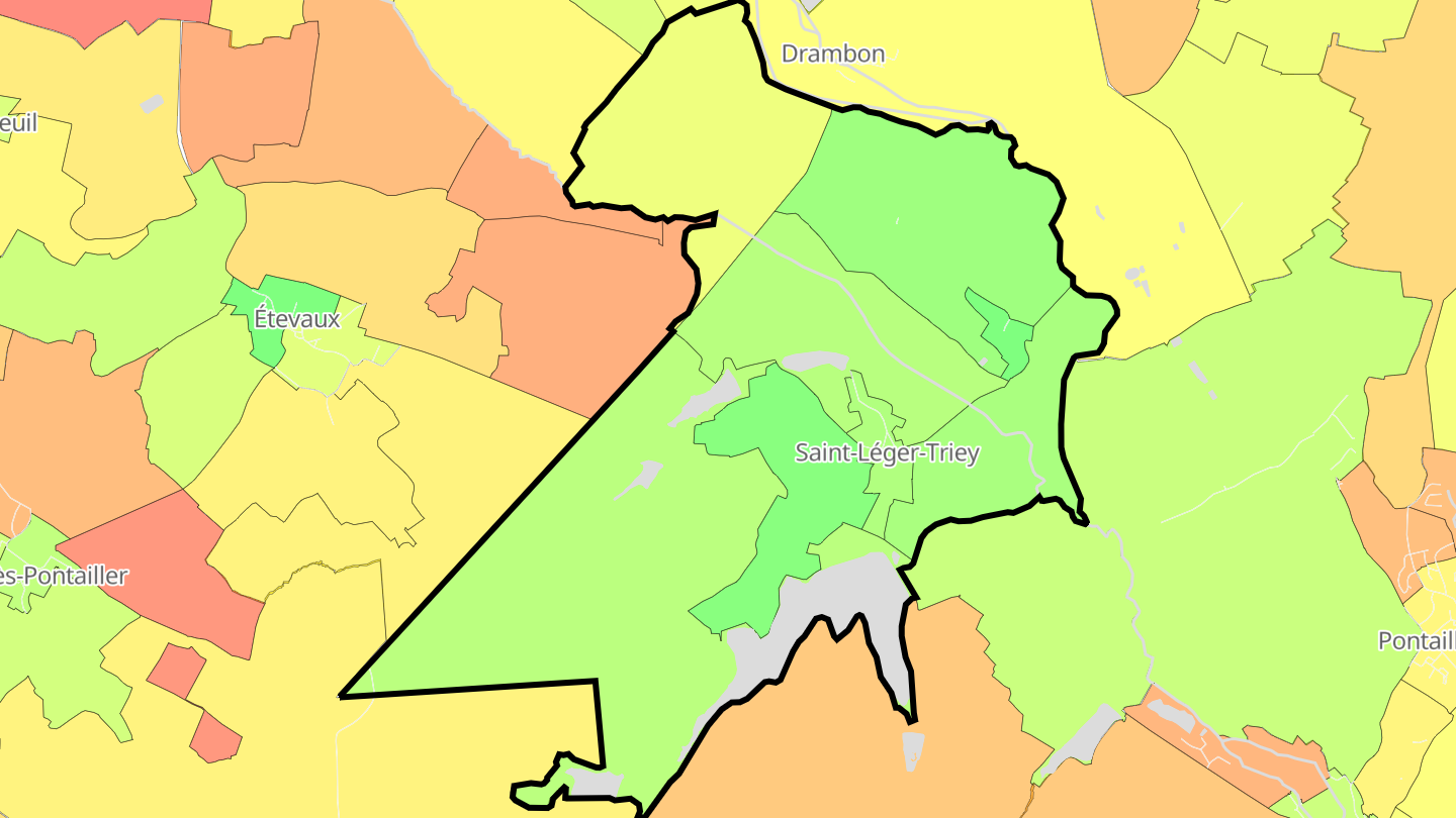 Carte des prix de l'immobilier Saint-Léger-Triey