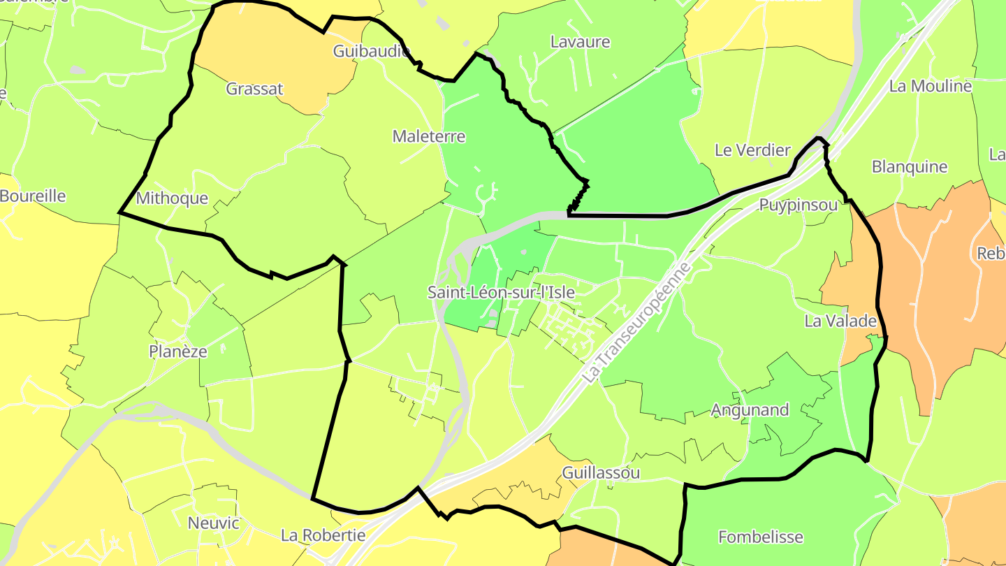 Carte des prix de l'immobilier Saint-Léon-sur-l'Isle