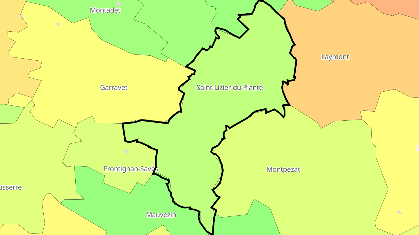 Carte des prix de l'immobilier Saint-Lizier-du-Planté