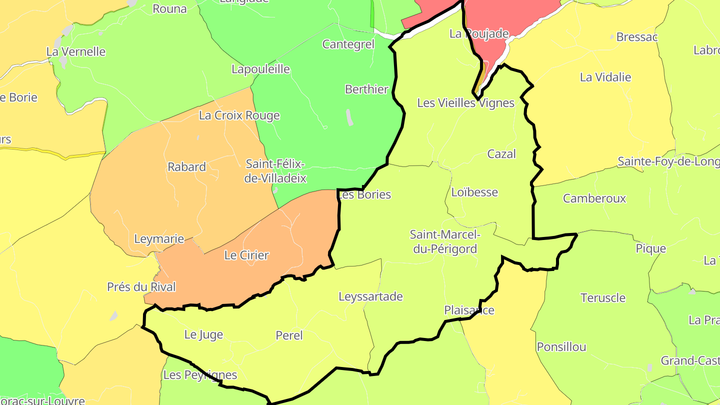 Carte des prix de l'immobilier Saint-Marcel-du-Périgord