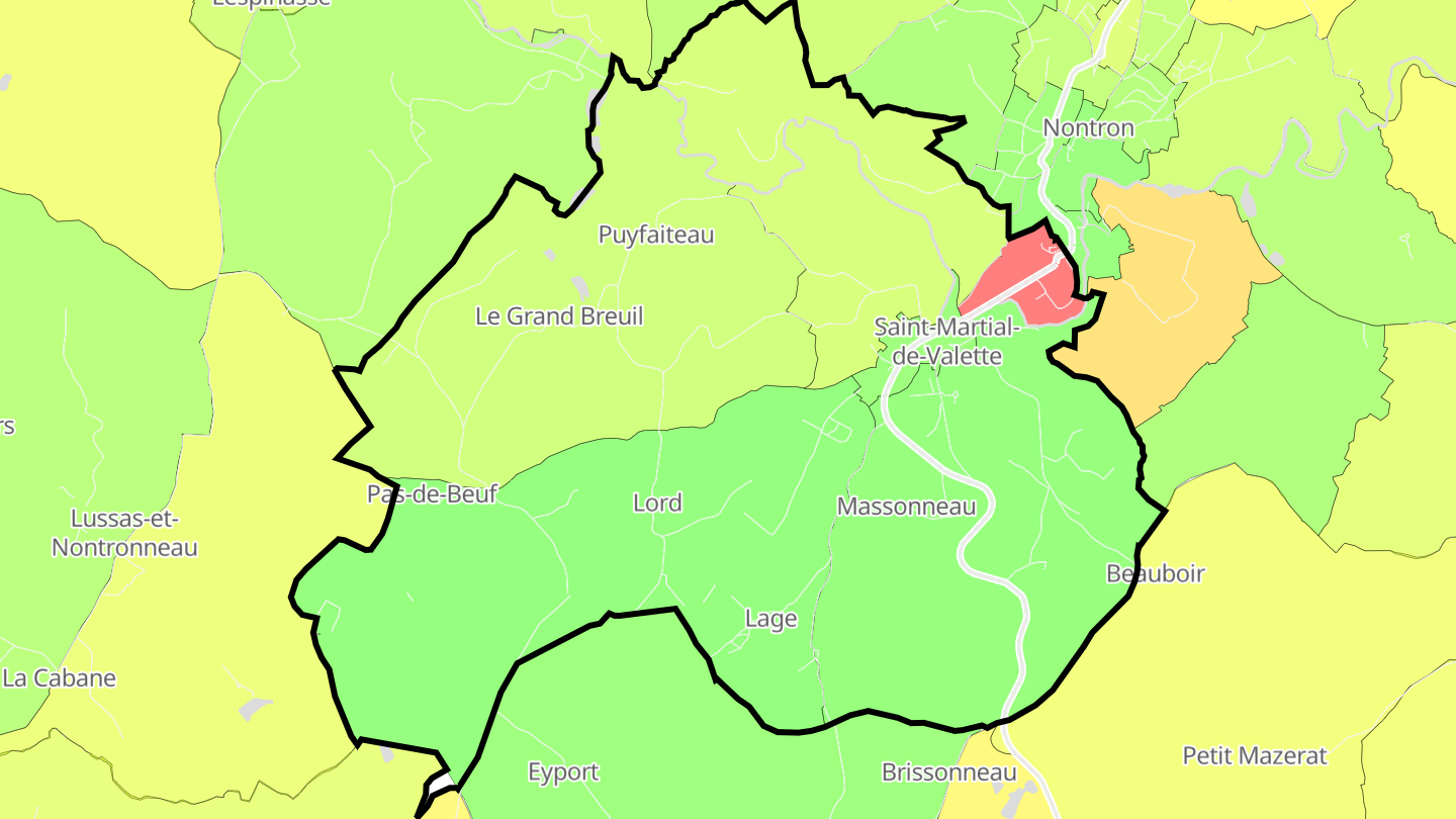 Carte des prix de l'immobilier Saint-Martial-de-Valette