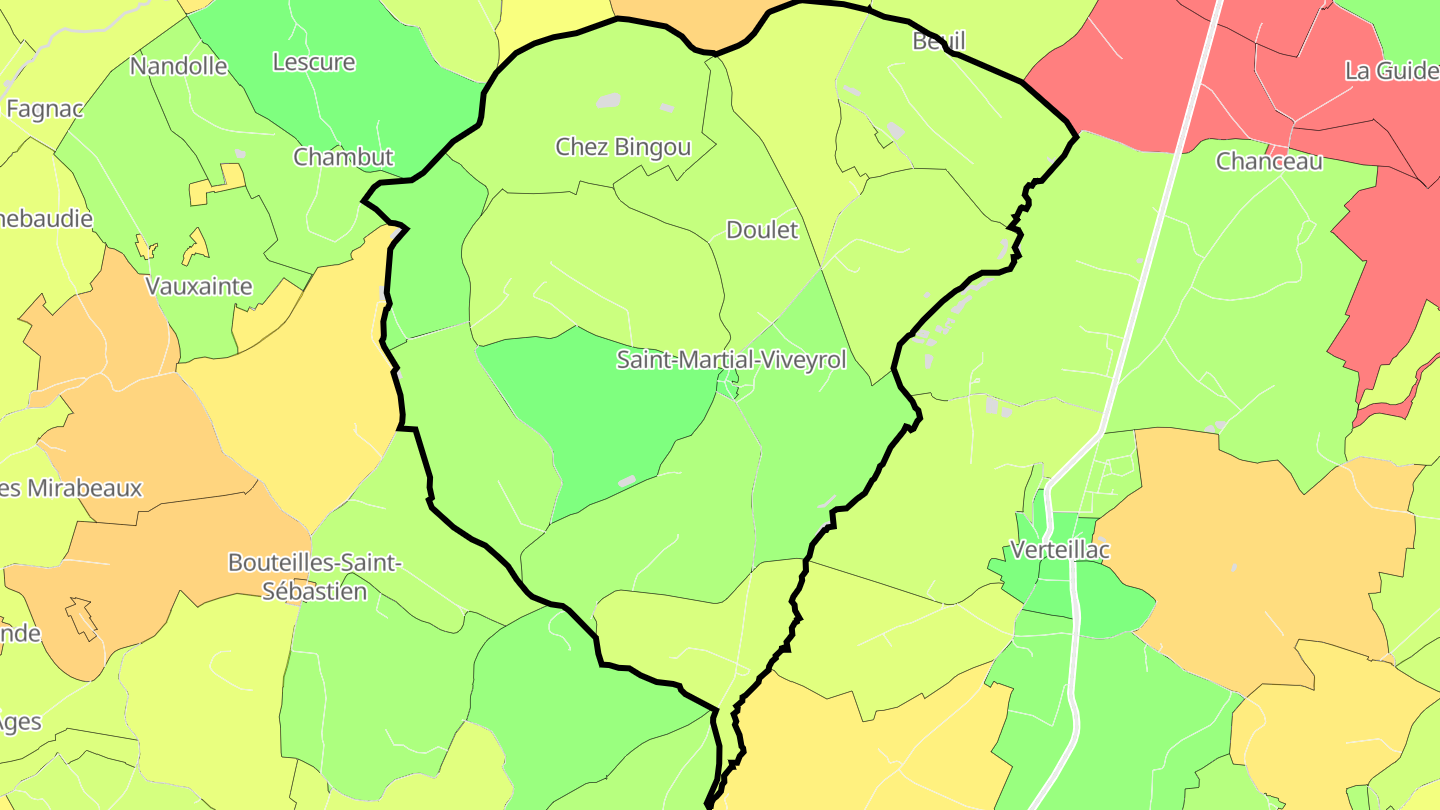 Carte des prix de l'immobilier Saint-Martial-Viveyrol