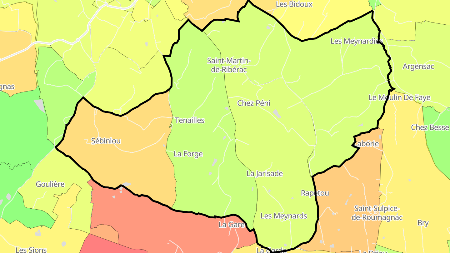 Carte des prix de l'immobilier Saint-Martin-de-Ribérac