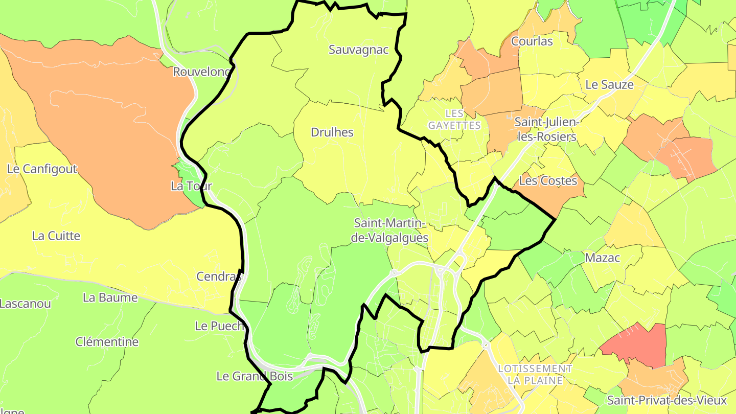 Carte des prix de l'immobilier Saint-Martin-de-Valgalgues