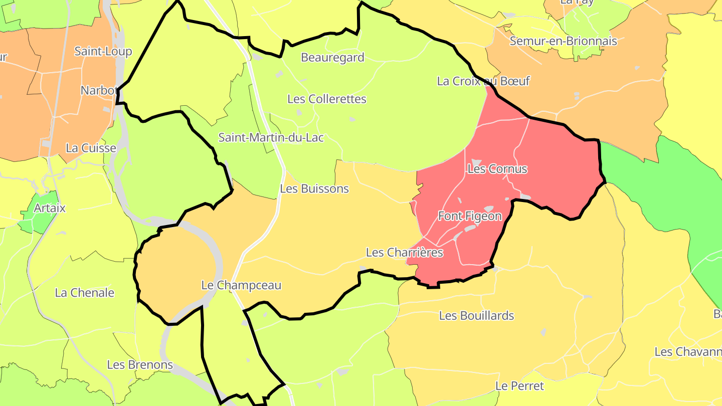 Carte des prix de l'immobilier Saint-Martin-du-Lac